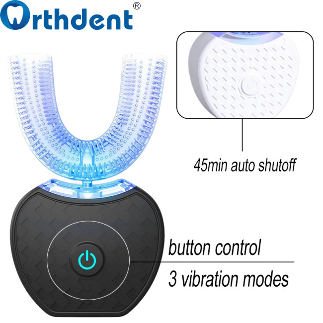 U-shaped toothbrush button control 3 vibration modes 45min auto shutoff