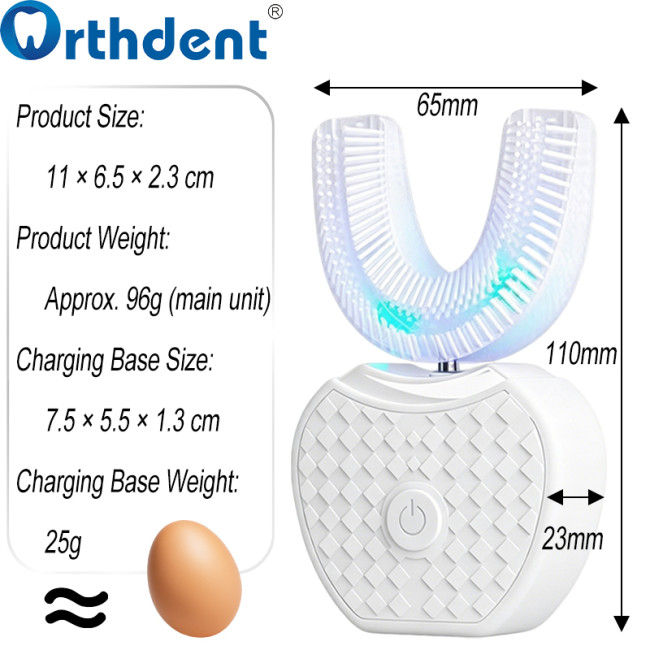 U-shaped toothbrush dimension 11x6.5x2.3cm weight 96g