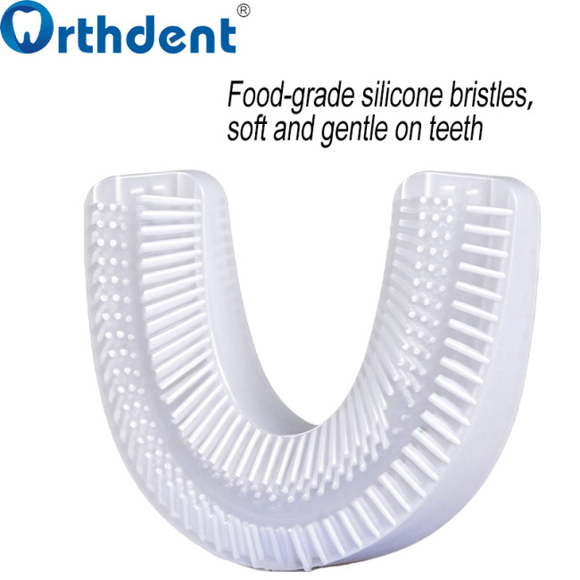 U-shaped toothbrush food-grade silicone bristles soft and gentle on teeth