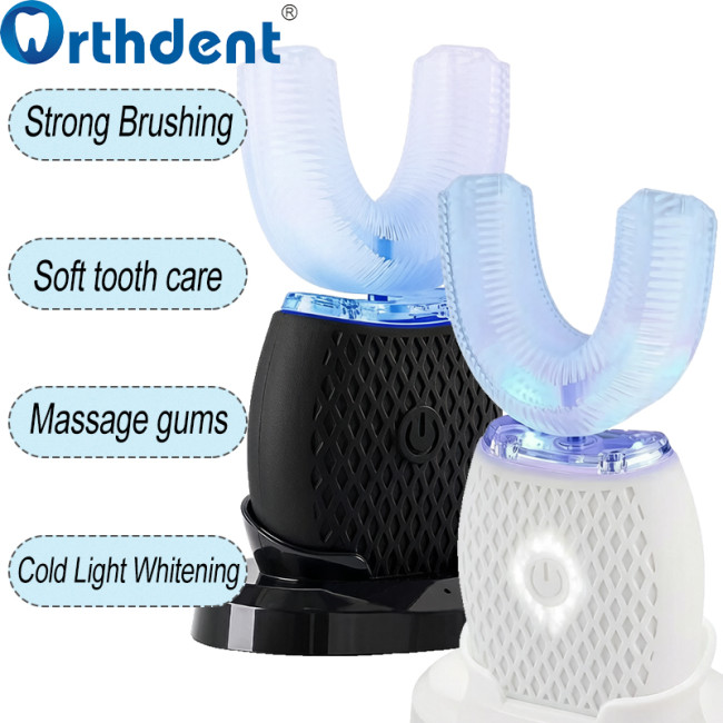 U-shaped toothbrush black and white color options for daily dental care