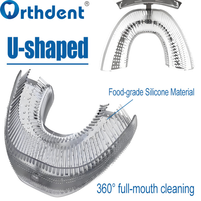 U-shaped toothbrush 360 wrap-around design food-grade silicone material