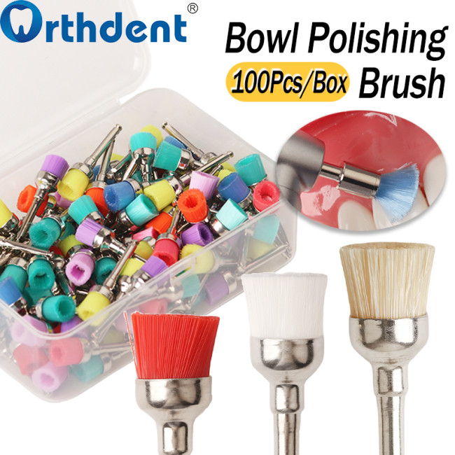 100Pcs/Box Dental Bowl Polishing Brush Snap-On Type Nylon/Bristle Teeth Stain Removal Tool