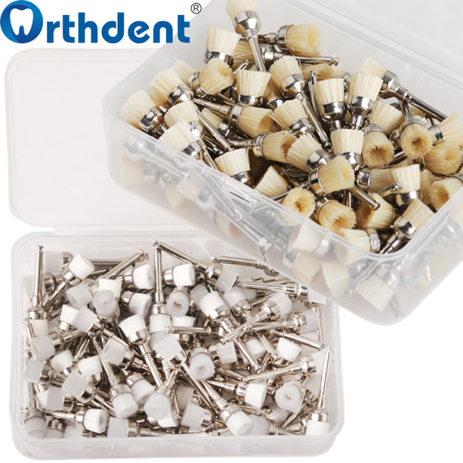 100Pcs/Box Dental Bowl Polishing Brush Snap-On Type Nylon/Bristle Teeth Stain Removal Tool