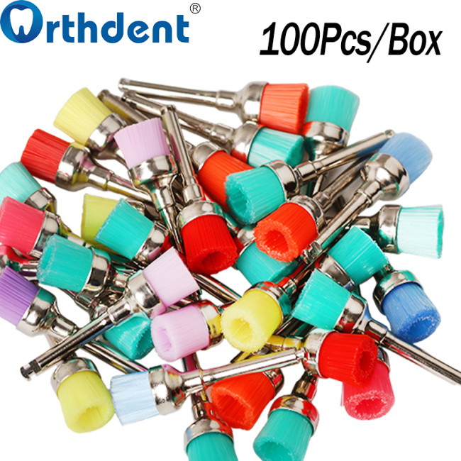 100Pcs/Box Dental Bowl Polishing Brush Snap-On Type Nylon/Bristle Teeth Stain Removal Tool