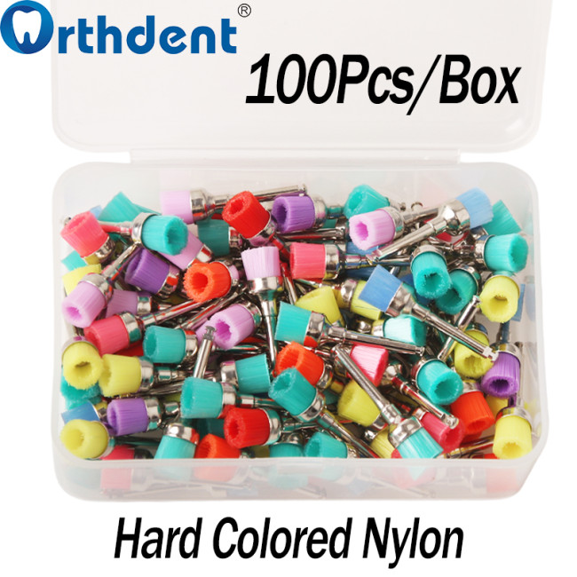100Pcs/Box Dental Bowl Polishing Brush Snap-On Type Nylon/Bristle Teeth Stain Removal Tool