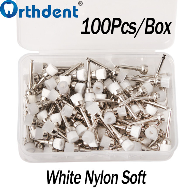 100Pcs/Box Dental Bowl Polishing Brush Snap-On Type Nylon/Bristle Teeth Stain Removal Tool