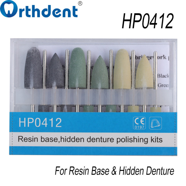 HP0412 Dental Silicone Polishing Kit 12Pcs – Resin Base & Hidden Denture Finishing Polisher Set with Diamond Burs