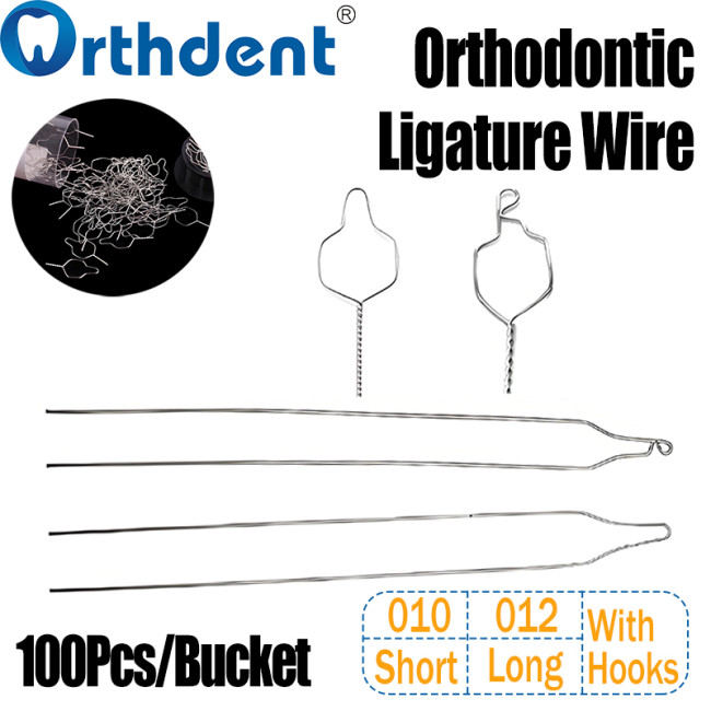 100Pcs/Box Dental Stainless Steel Kobayashi Ligature Wire 010/012 with Hooks Short/Long