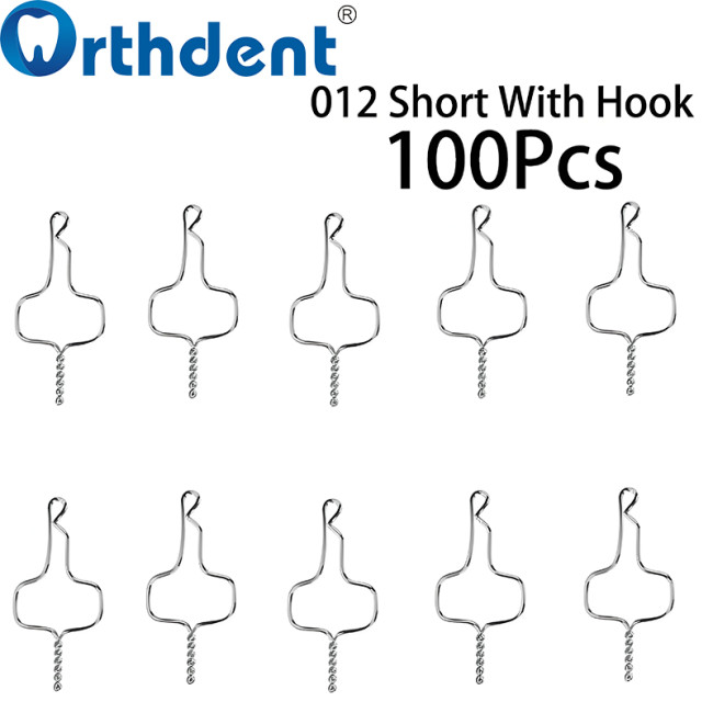 100Pcs/Box Dental Stainless Steel Kobayashi Ligature Wire 010/012 with Hooks Short/Long