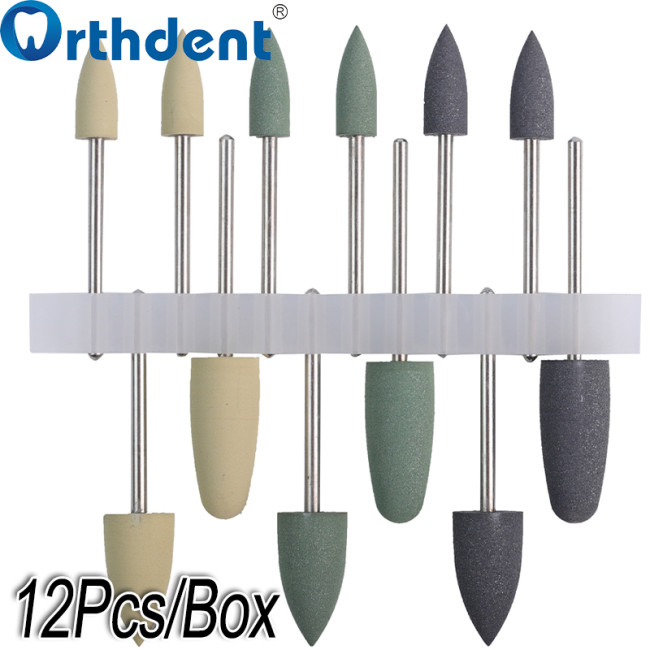 HP0412 Dental Silicone Polishing Kit 12Pcs – Resin Base & Hidden Denture Finishing Polisher Set with Diamond Burs