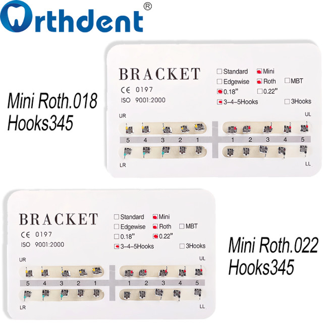 Mini Roth brackets 0.018 and 0.022 slot size comparison