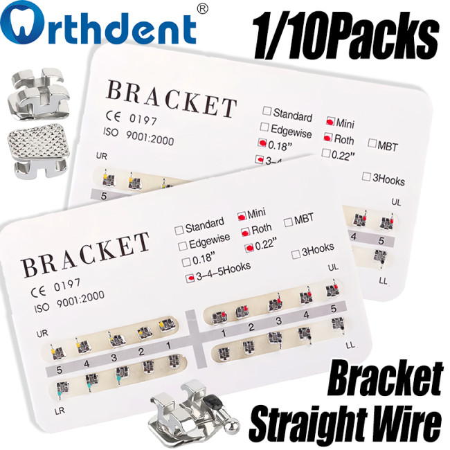 Dental Metel Brackets  Mini Roth 0.018/0.022 Straight Wire with Hooks 3-4-5 Mesh Base Split