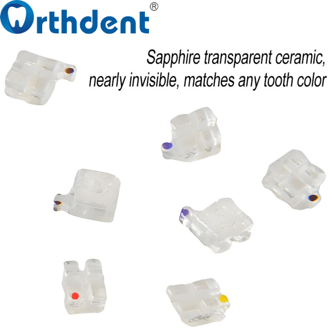 Dental Monocrystalline Sapphire Brackets with Buccal Tubes | Mini MBT 0.022 | Hooks 3-4-5