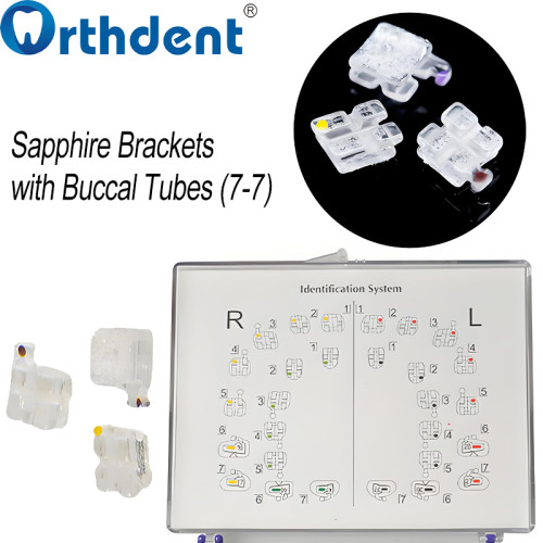 Dental Monocrystalline Sapphire Brackets with Buccal Tubes | Mini MBT 0.022 | Hooks 3-4-5