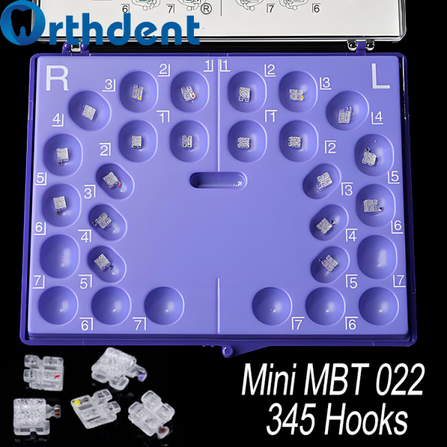 Dental Monocrystalline Sapphire Brackets with Buccal Tubes | Mini MBT 0.022 | Hooks 3-4-5