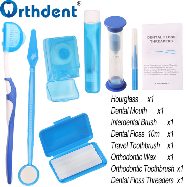 8Pcs/Set Orthodontic Oral Care Kit Toothbrush Floss Threads Ortho Wax Cleaning Sets Interdental Brush