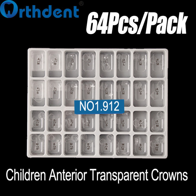 64Pcs Transparent Temporary Preformed Crowns Adult/Child Anterior Postduous Transparent Deciduous