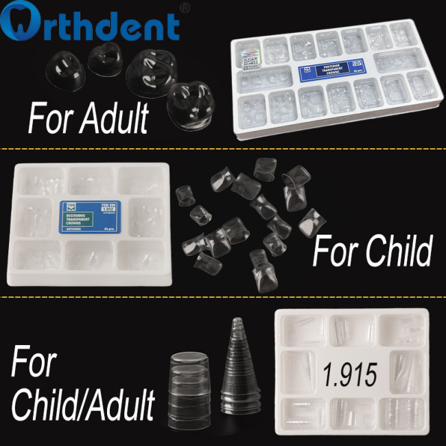 64Pcs Transparent Temporary Preformed Crowns Adult/Child Anterior Postduous Transparent Deciduous