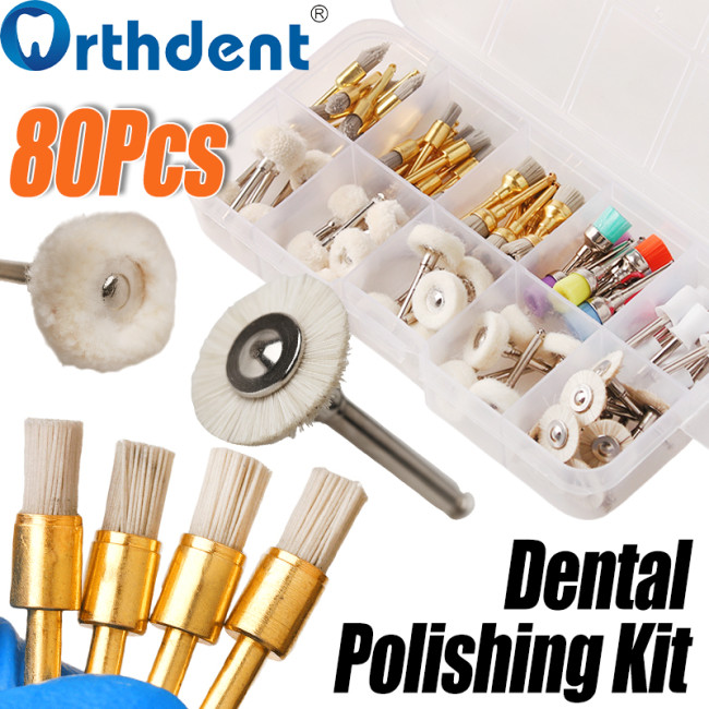 Dental Low Speed Polishing Kit 80Pcs | 2.35mm Shank | 8 Types | Prophy Brushes