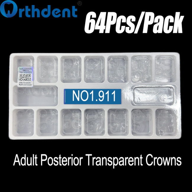 64Pcs Transparent Temporary Preformed Crowns Adult/Child Anterior Postduous Transparent Deciduous
