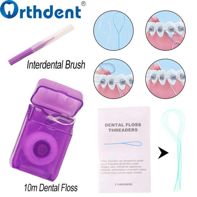 8Pcs/Set Orthodontic Oral Care Kit Toothbrush Floss Threads Ortho Wax Cleaning Sets Interdental Brush