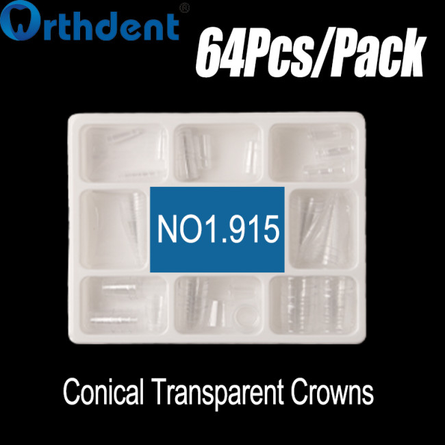 64Pcs Transparent Temporary Preformed Crowns Adult/Child Anterior Postduous Transparent Deciduous