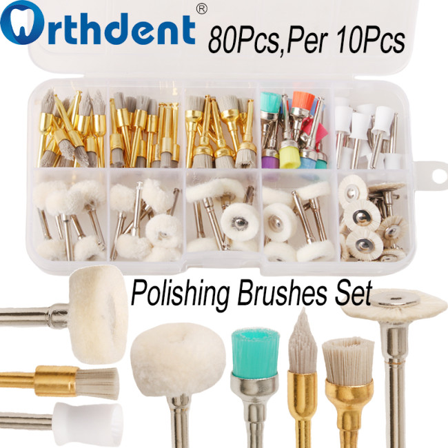 Dental Low Speed Polishing Kit 80Pcs | 2.35mm Shank | 8 Types | Prophy Brushes