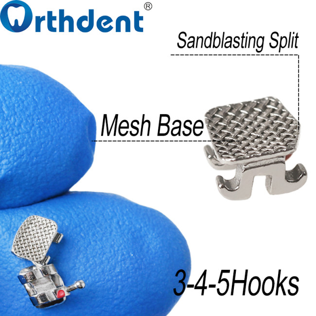 Dental Metal Bracket Braces Mini Roth/MBT 018/022 345Hooks Sandblasting Split Mesh Base