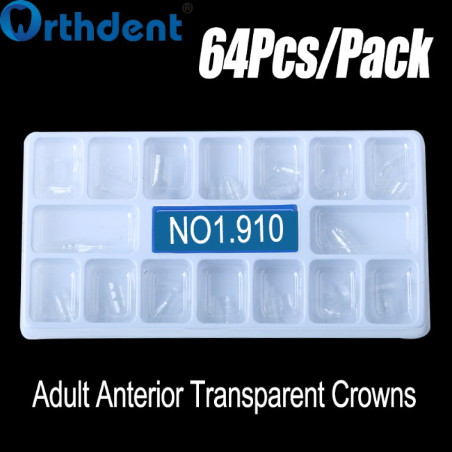64Pcs Transparent Temporary Preformed Crowns Adult/Child Anterior Postduous Transparent Deciduous