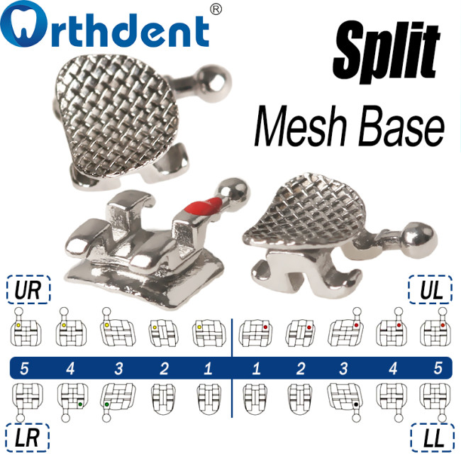 Dental Metal Bracket Braces Mini Roth/MBT 018/022 345Hooks Sandblasting Split Mesh Base