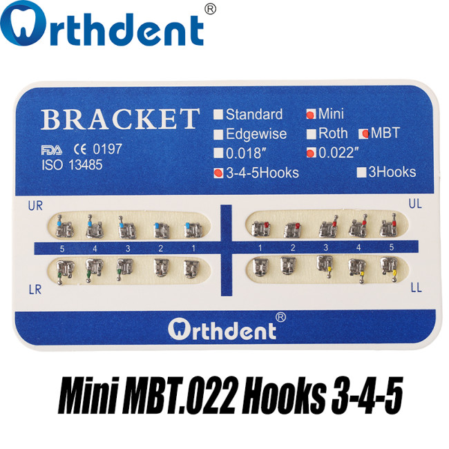 Dental Metal Bracket Braces Mini Roth/MBT 018/022 345Hooks Sandblasting Split Mesh Base