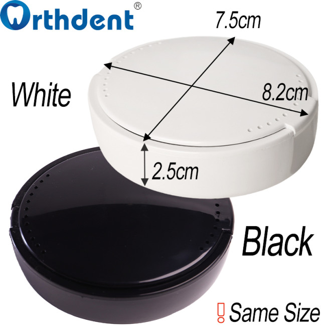 Denture Storage Box with Mirror Dental Orthodontic False Teeth Storage Boxes Black/White