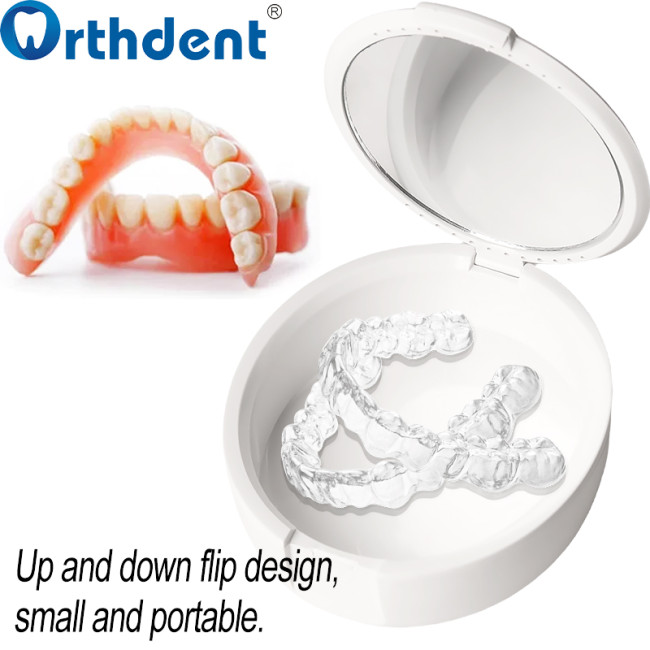 Denture Storage Box with Mirror Dental Orthodontic False Teeth Storage Boxes Black/White