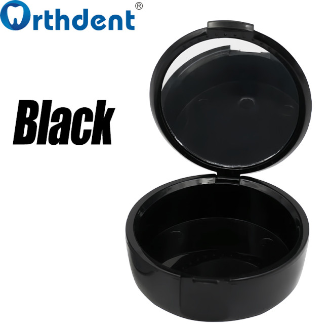 Denture Storage Box with Mirror Dental Orthodontic False Teeth Storage Boxes Black/White