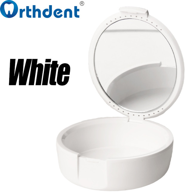 Denture Storage Box with Mirror Dental Orthodontic False Teeth Storage Boxes Black/White