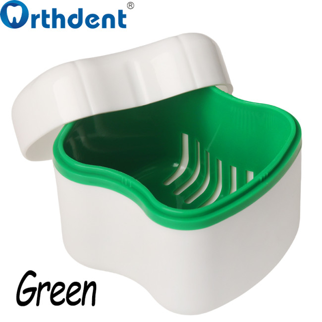 Denture Bath Case Denture Box with Strainer Basket Container Dental Tooth Storage Bath Case Teeth Rinsing Basket