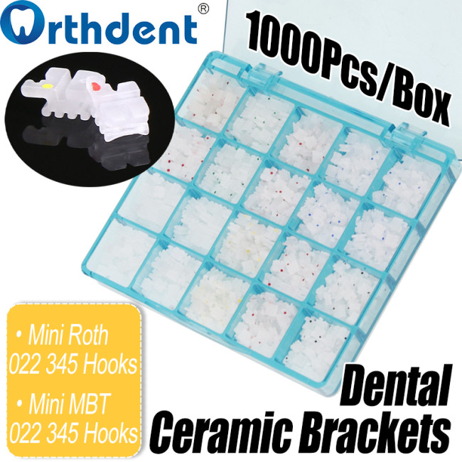 Dental Ceramic Brackets 50Sets (1000Pcs) Mini Roth/MBT 022 345 Hooks Braces For Teeth