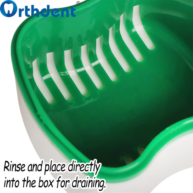 Denture Bath Case Denture Box with Strainer Basket Container Dental Tooth Storage Bath Case Teeth Rinsing Basket