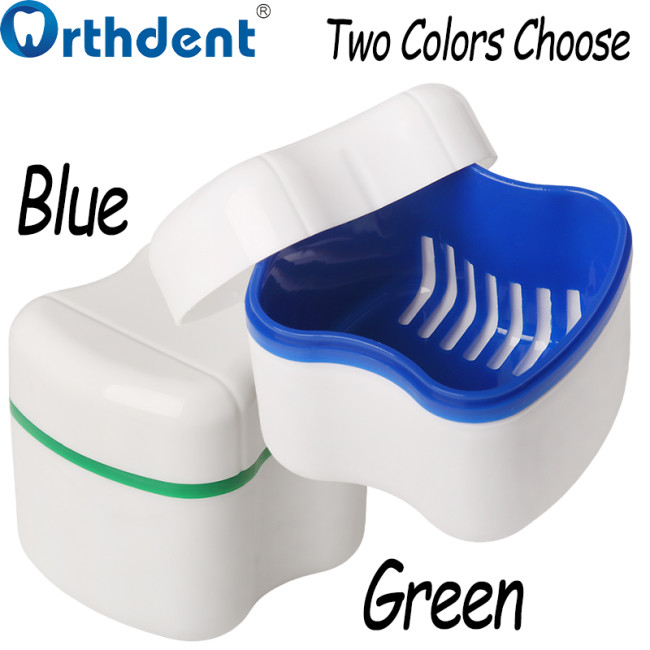 Denture Bath Case Denture Box with Strainer Basket Container Dental Tooth Storage Bath Case Teeth Rinsing Basket