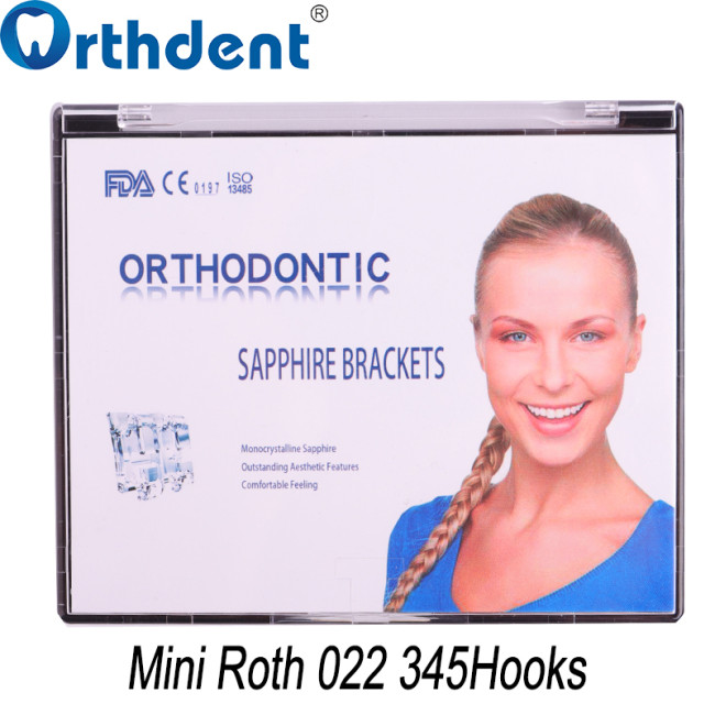 Dental Mini Roth/MBT 0.022 Monocrystalline Sapphire Brackets with Hooks 3-4-5 | 20Pcs/Kit
