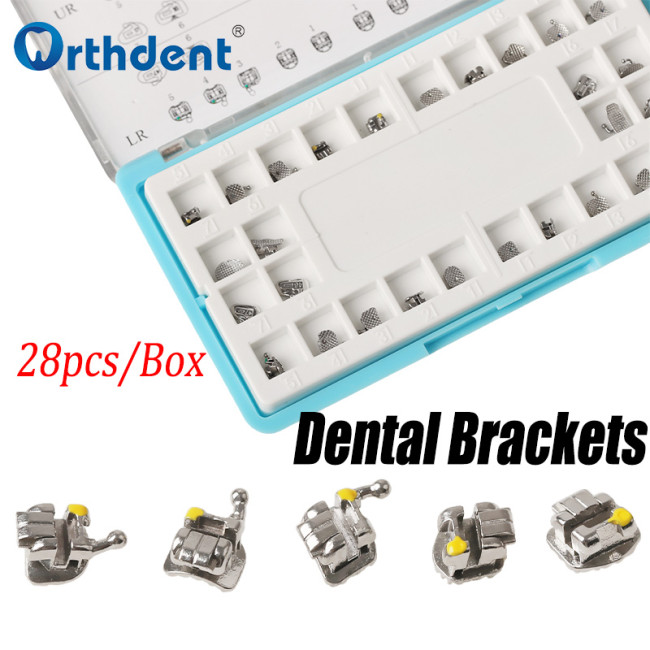 28Pcs/Box Dental Brackets Metal Self Ligating Brace For Teeth 5G Ultra Thin MBT/Roth 022 Buccal Tubes Dentistry Orthodontic Material