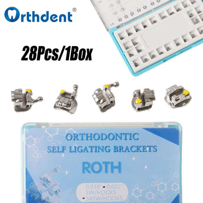 28Pcs/Box Dental Brackets Metal Self Ligating Brace For Teeth 5G Ultra Thin MBT/Roth 022 Buccal Tubes Dentistry Orthodontic Material