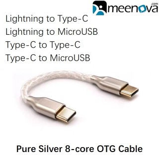 Meenova Lightning to Type-C DAC OTG Cable, 8 Core Single Crystal Copper, HiFi Headphone Amplifier USB C to MicroUSB Pure Silver Cord for iPhone 12 Mini, 11 Pro Max, Xs, Xr, 8 Plus, 7, New SE, Fiio BTR5, Xduoo xd-05 Plus, NX4 DSD, iPod, iPad Air 8, USB C to USB C OTG Cable, Samsung S20 Ultra, Note 20, S21, S10, Xiaomi 11, Mix 3, Oppo, Vivo, Huawei Mate40, P30 Pro, P40 RS
