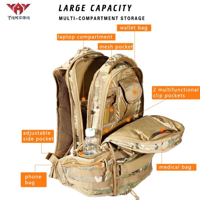 Yakeda Tactical Backpack 1000D Military  Army Bag Outdoor Waterproof 40L Bagpack Waterproof Travel Hiking Mochila Molle Bags