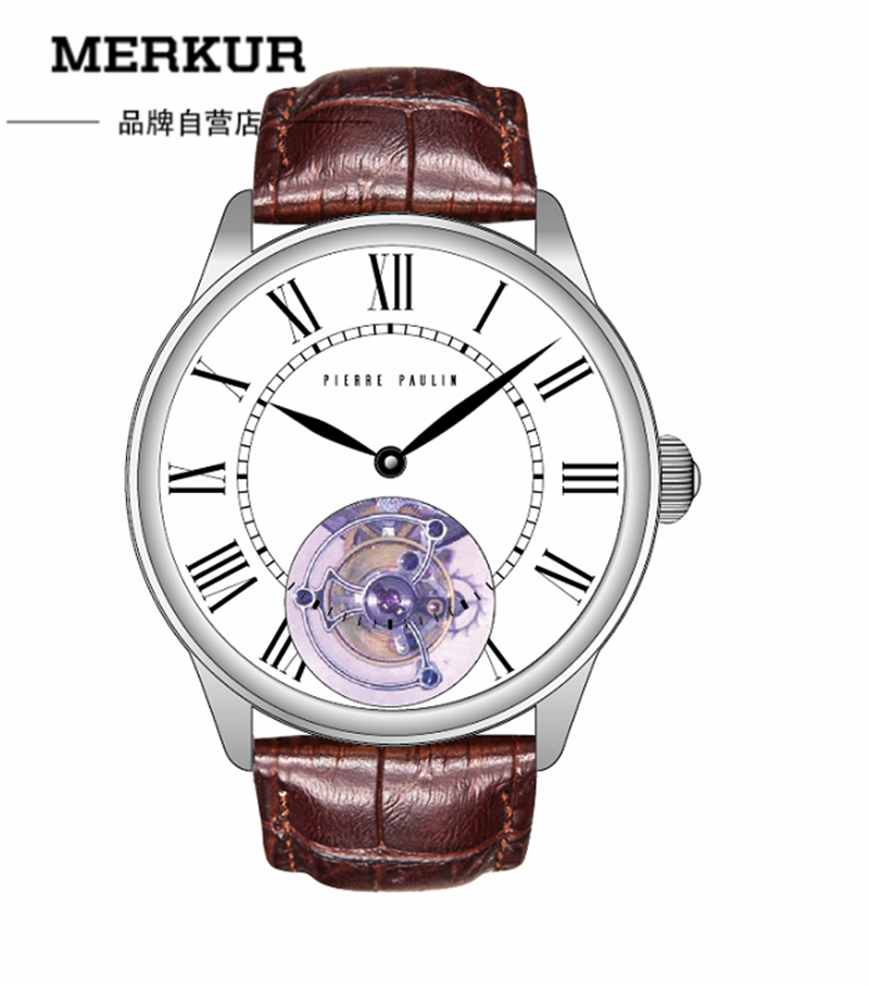 PIERRE PAULIN Genuine Mechanical Flying Tourbillon Dress Luxury Mens Watch  Enemal Roman