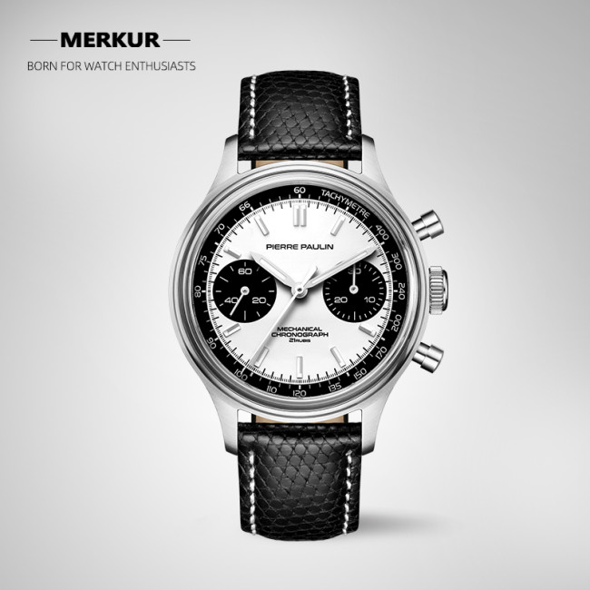 Shipped in January 2022 PIERRE PAULIN  Retro 70‘s Vintage Panda Style Chronograph Mechanical Men's Complicated Acrylic 38MM Small Luxury Classic Wrist Watch