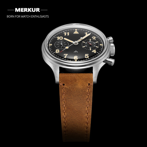 MERKUR First Colabs product Flieger watch with Super luminova Vintage Pilot Big Eye Chronograph Mechanical Type20 TypeXX