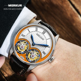 MERKUR genuine Double Tourbillon Manual Mechanical Watch Men's Luxury Formal Business Men's A Certified Millionaire Watch\