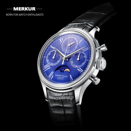 PIERRE PAULIN Mechanical Chronograph Moon phase Calendar Complicated Men's Luxury Dress Handwind Watch