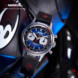 FOD Racing Mechanical Chronograph 70‘s Retro Rally Style Watch Men’s Dress Hand winding Gradient Blue Green Luxury Complicated